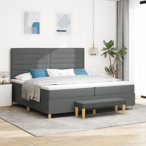 Sängbotten med Madrass & Bänk Mörkgrå 200x200 cm Tyg