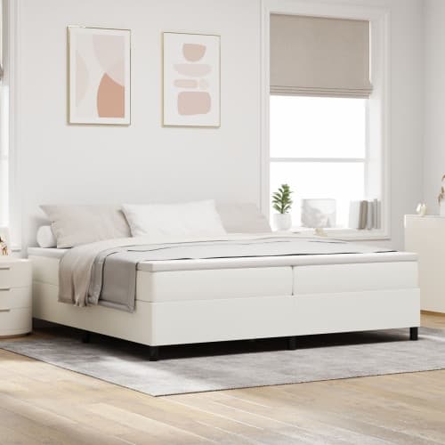 Boxfjärmad säng Grädde 200x200 cm Korrugerad tyg