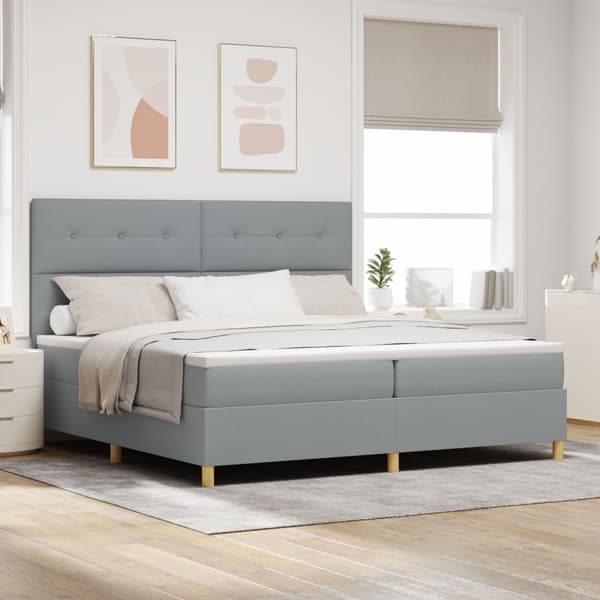 Boxfjäderbed med madrass ljusgrå 200x200 cm tyg