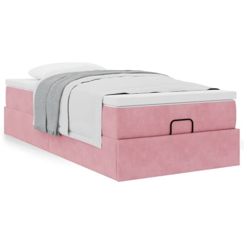 Ottoman sängram med madrass rosa 90x200 cm sammet