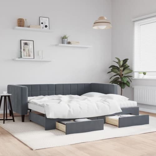 Dagbädd utdragbar med lådor mörkgrå 90x200 cm sammet