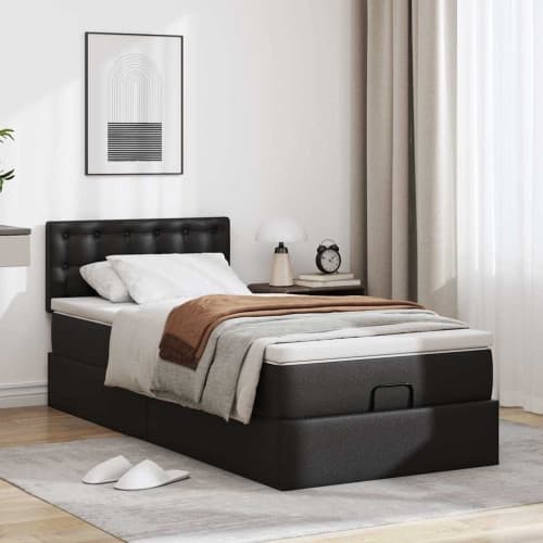 Ottoman säng med madrass svart 90x190 cm konstläder