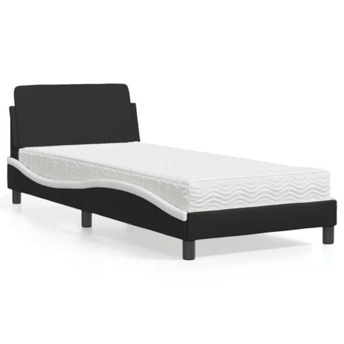 Säng med madrass svart och vit 90x200 cm konstläder