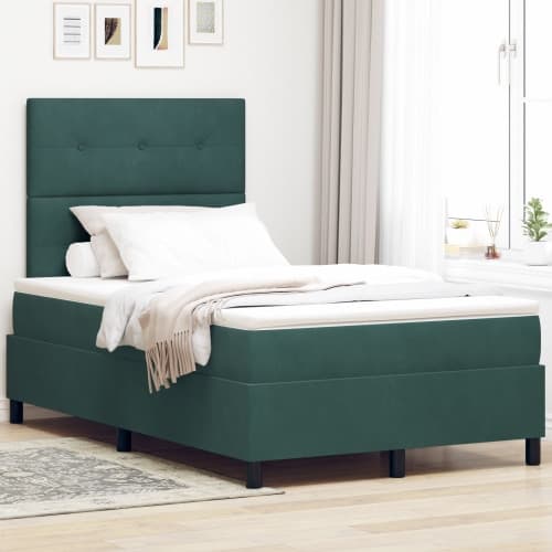Boxspring Säng med Madrass Mörkgrön 120x200 cm Sammet