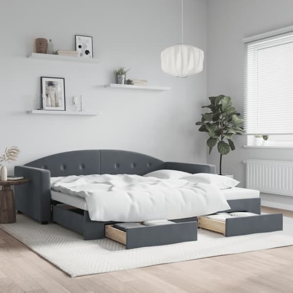 Dagbädd utdragbar med lådor mörkgrå 100x200 cm sammet
