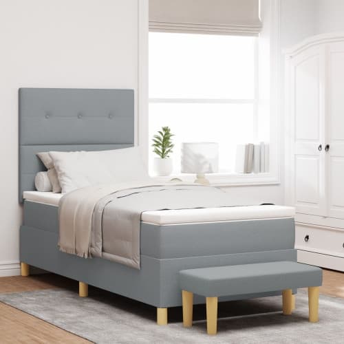 Boxspring Säng med Madrass & Bänk Ljusgrå 100x200 cm Tyg