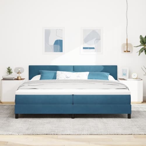 Boxfjädrande Säng med Madrass Mörkblå 200x200 cm Sammet