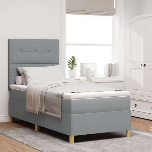Boxspring Säng med Madrass Ljusgrå 100x200 cm Tyg