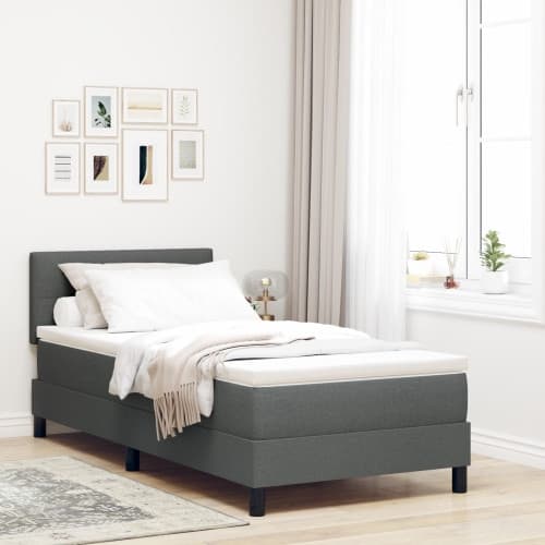 Boxspring Säng med Madrass & LED Mörkgrå 100x200 cm Tyger