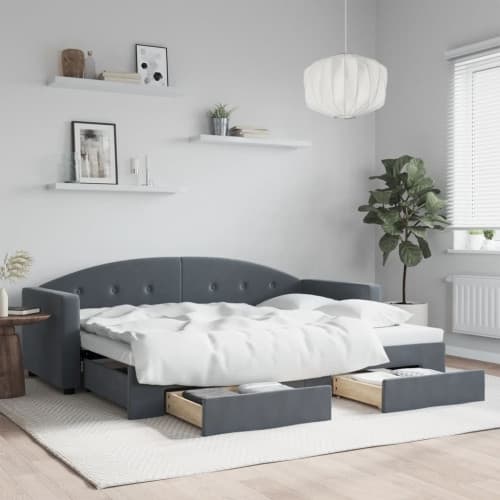 Dagbädd utdragbar med lådor mörkgrå 80x200 cm sammet