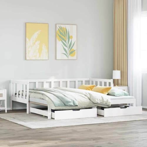 Dagbädd utdragbar med lådor utan madrass vit 90x200 cm