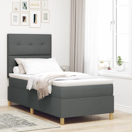 Box Spring-säng med madrass Mörkgrå 90x200 cm Tyg