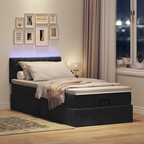 Ottoman sängram med madrass svart 100x200 cm sammet
