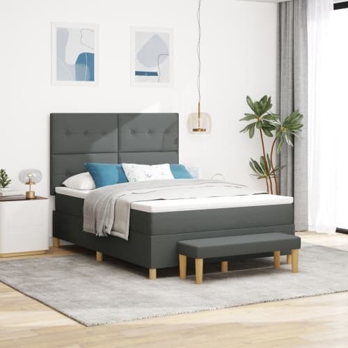 Bäddmadrass med madrass och bänk Mörkgrå 140x200 cm Tyg