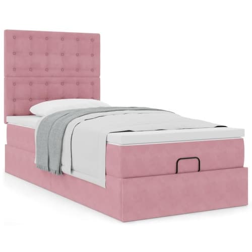 Ottoman sängram med madrasser rosa 90x200 cm sammet