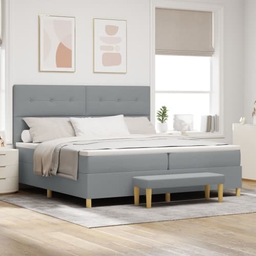 Sängbotten med Madrass & Bänk Ljusgrå 200x200 cm Tyg