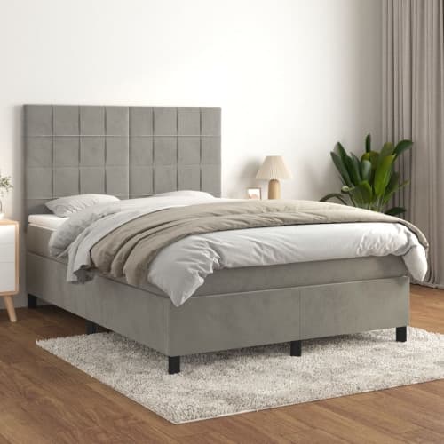 Ramsäng med madrass ljusgrå 140x190 cm sammet