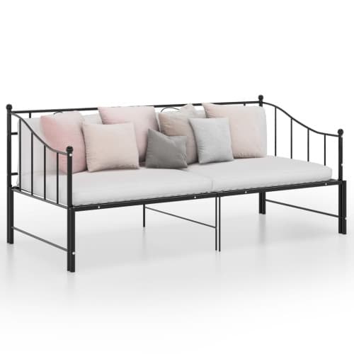 Utdragbar sängram bäddsoffa svart metall 90x200 cm