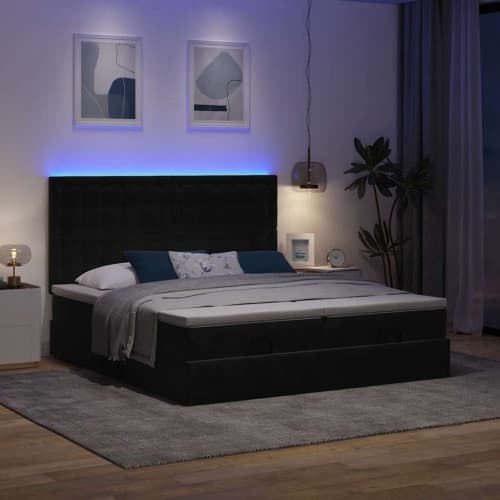 Ottoman sängram med madrasser svart 180x200 cm sammet