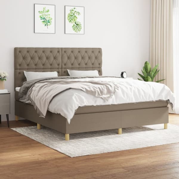 Ramsäng med madrass taupe 160x200 cm tyg