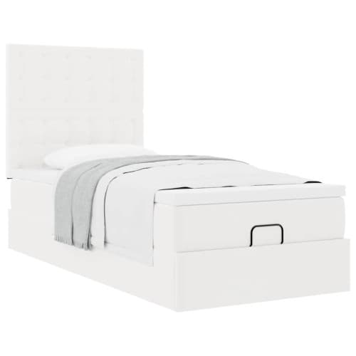 Ottoman säng med madrass vit 100x200 cm konstläder