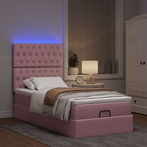 Ottoman sängram med madrasser rosa 90x200 cm sammet
