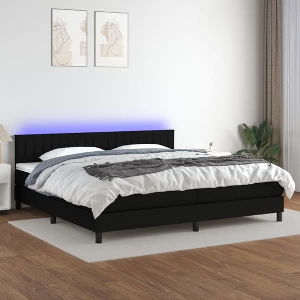 Ramsäng med madrass & LED svart 200x200 cm tyg