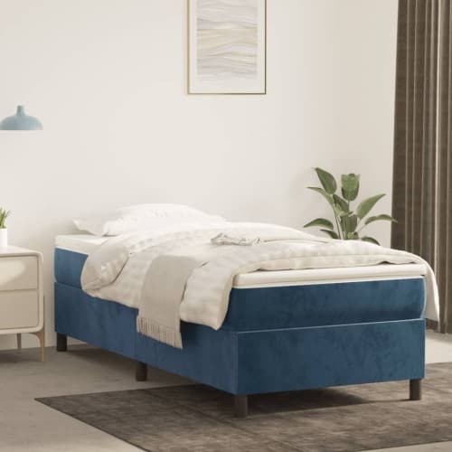 Ramsäng med madrass mörkblå 100x200 cm sammet