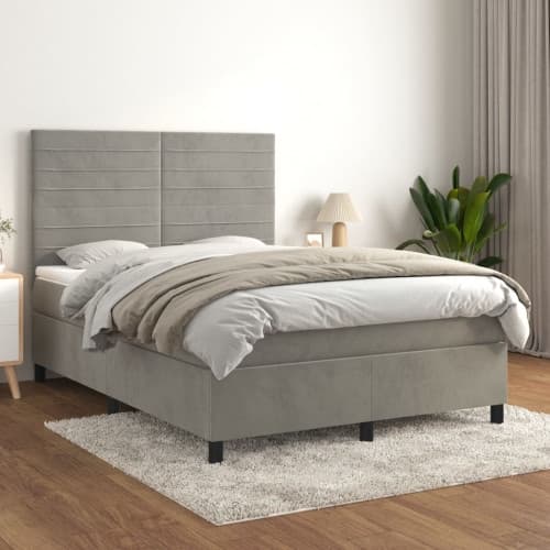 Ramsäng med madrass ljusgrå 140x190 cm sammet