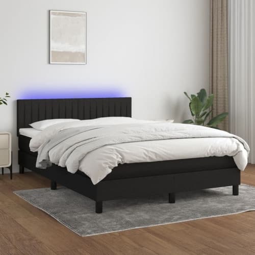 Ramsäng med madrass & LED svart 140x200 cm tyg