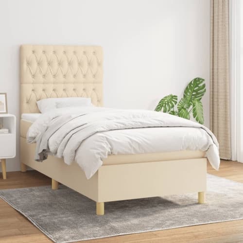 Ramsäng med madrass gräddvit 90x190 cm tyg