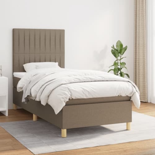 Ramsäng med madrass taupe 90x190 cm tyg