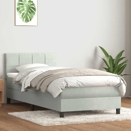 Resårsäng med madrass ljusgrå 90x220 cm sammet