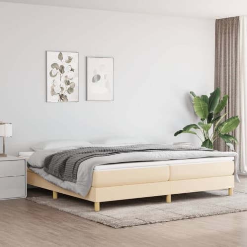 Ramsäng med madrass gräddvit 200x200 cm tyg