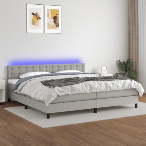 Ramsäng med madrass & LED ljusgrå 200x200 cm tyg