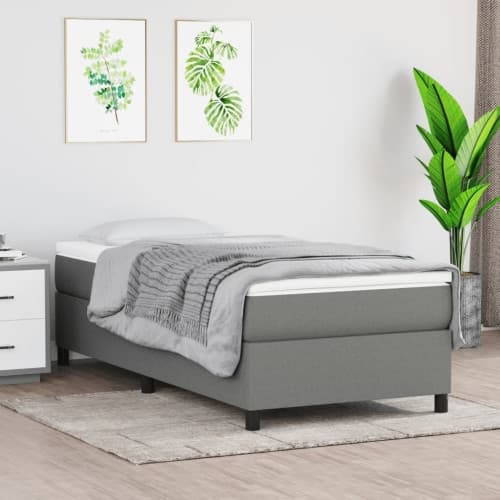 Ramsäng med madrass mörkgrå 90x200 cm tyg