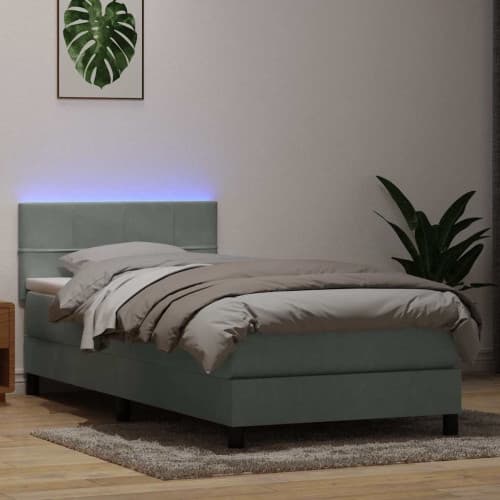 Resårsäng med madrass ljusgrå 90x220 cm sammet