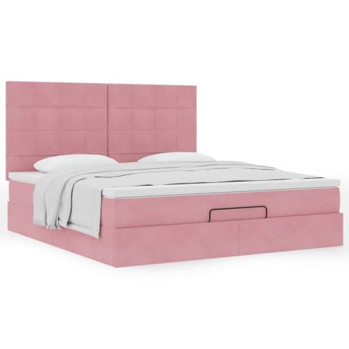 Ottoman sängram med madrasser rosa 160x200 cm sammet