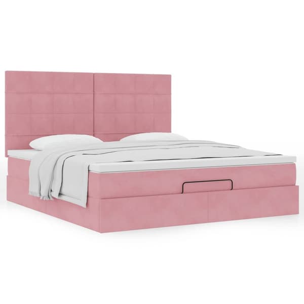 Ottoman sängram med madrasser rosa 160x200 cm sammet