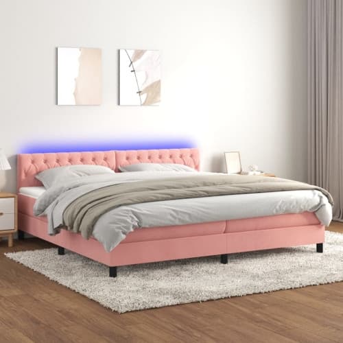 Ramsäng med madrass rosa & LED 200x200 cm sammet