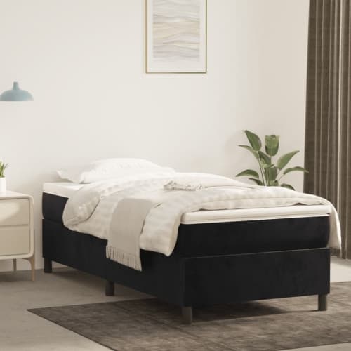 Ramsäng med madrass svart 100x200 cm sammet