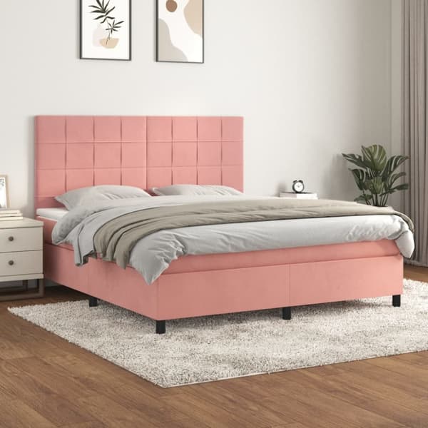Ramsäng med madrass rosa 160x200 cm sammet