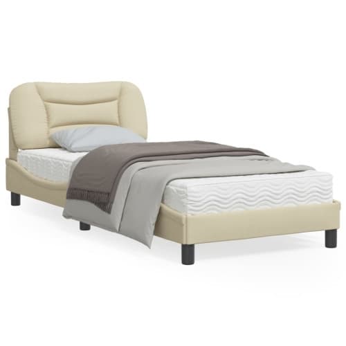 Sängram med LED utan madrass creme 90x190 cm tyg