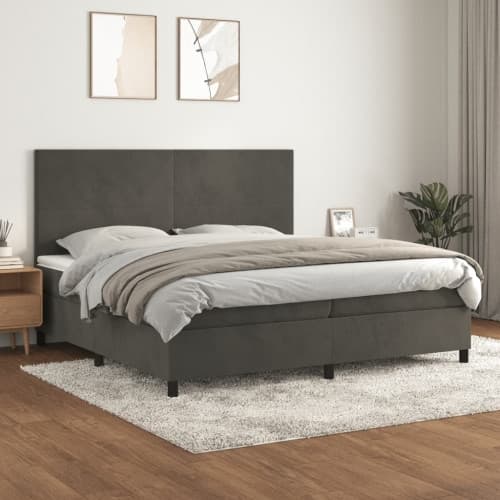 Ramsäng med madrass mörkgrå 200x200 cm sammet