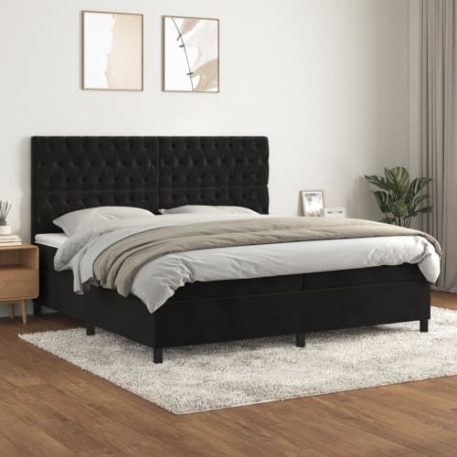 Ramsäng med madrass svart 200x200 cm sammet