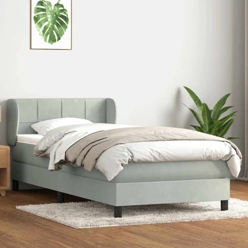 Resårsäng med madrass ljusgrå 90x220 cm sammet