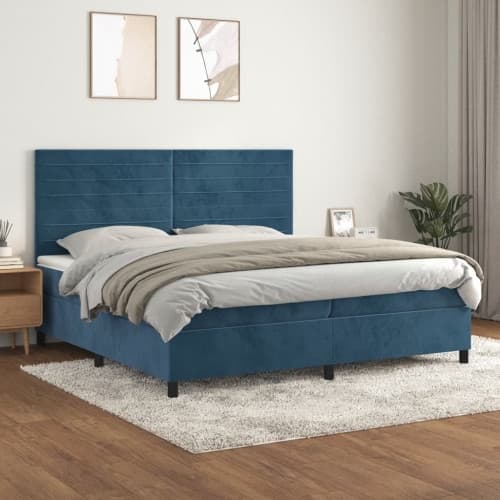 Ramsäng med madrass mörkblå 200x200 cm sammet