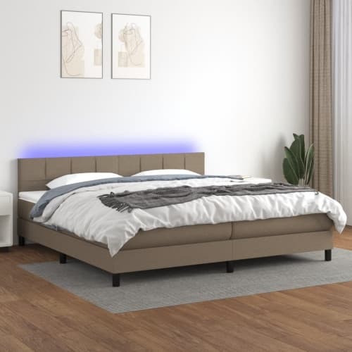 Ramsäng med madrass & LED taupe 200x200 cm tyg