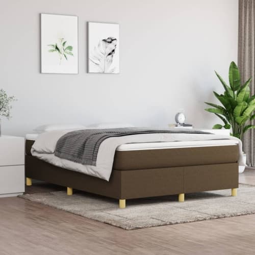 Ramsäng med madrass mörkbrun 140x190 cm tyg
