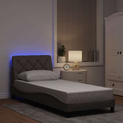 Sängram med LED utan madrass Taupe 90x190 cm tyg